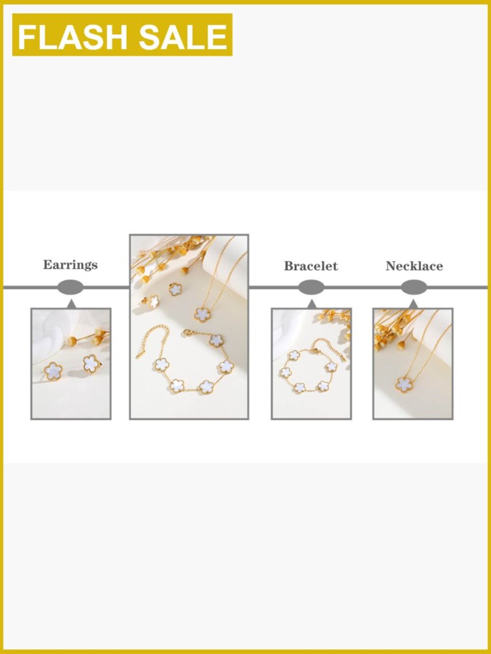 Floral 3-piece Jewelry Set: Necklace, Bracelet, Earrings - 18K Gold Plated, - Picture 7 of 7